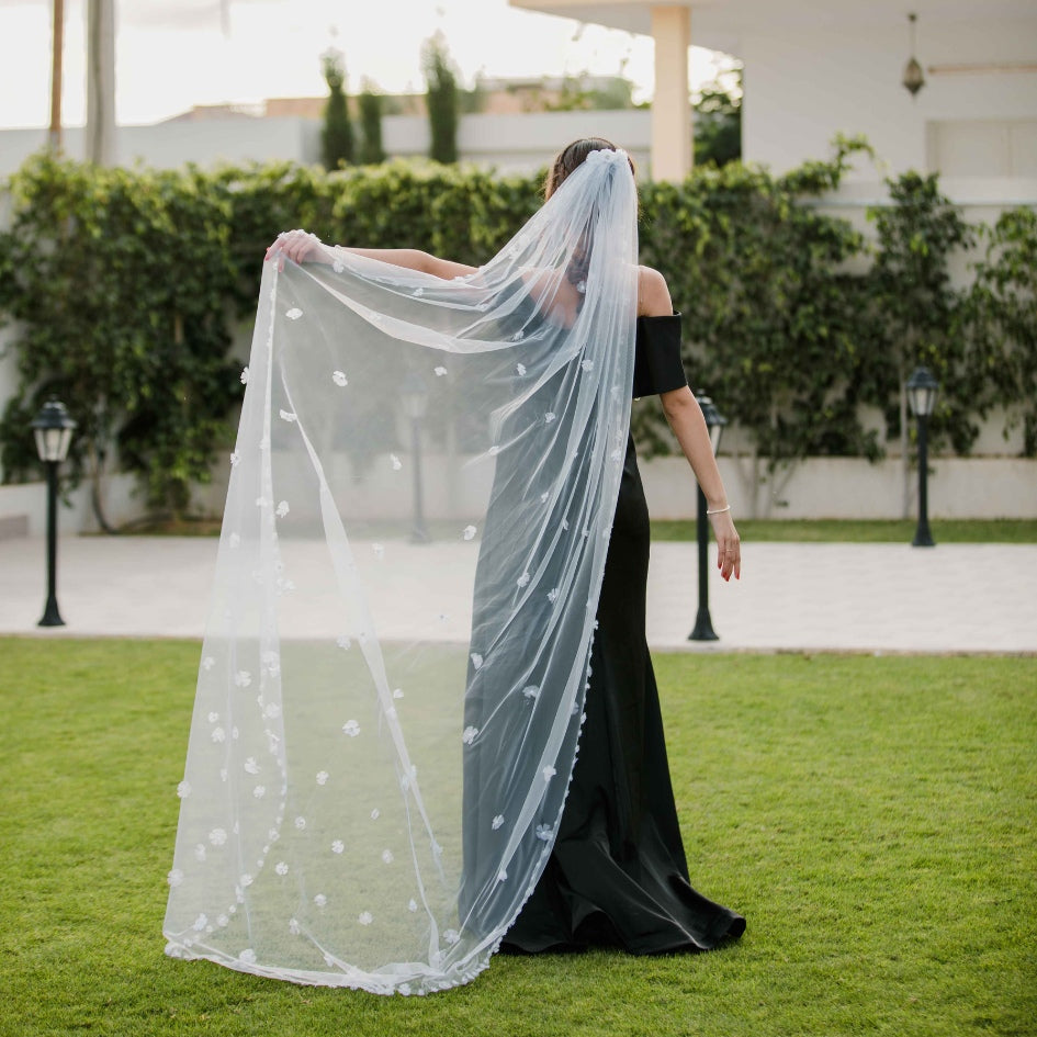 Voile de mariage style princesse avec bordure perlée