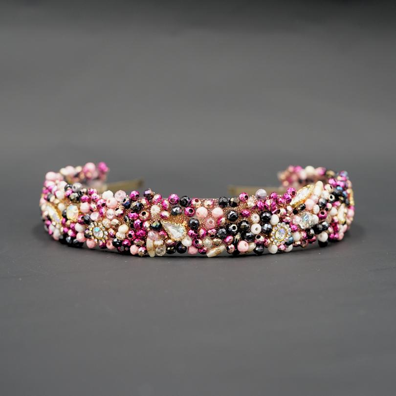 Bandeau cheveux de mariage couleur rose avec des perles et Diamonds
