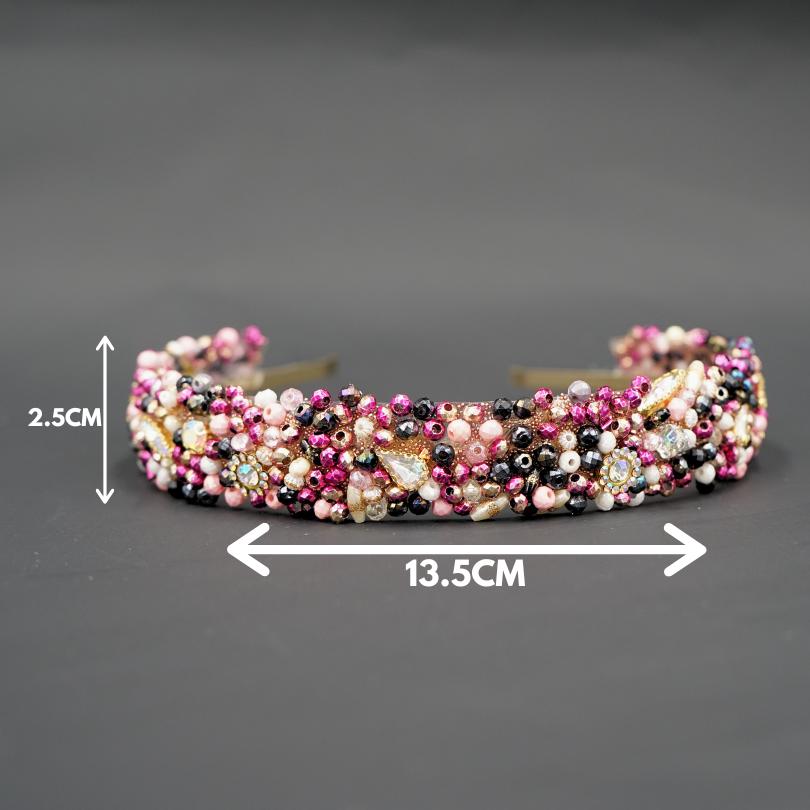 Bandeau cheveux de mariage couleur rose avec des perles et Diamonds