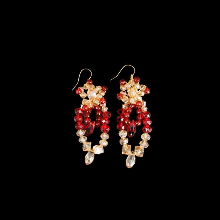 Boucles d'oreille rouge et doré pour soirée , modèle petits cercles