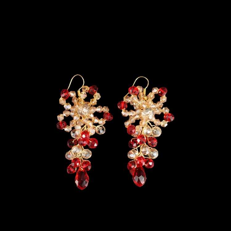 Boucles d'oreille rouge et doré pour soirée , modèle fleur