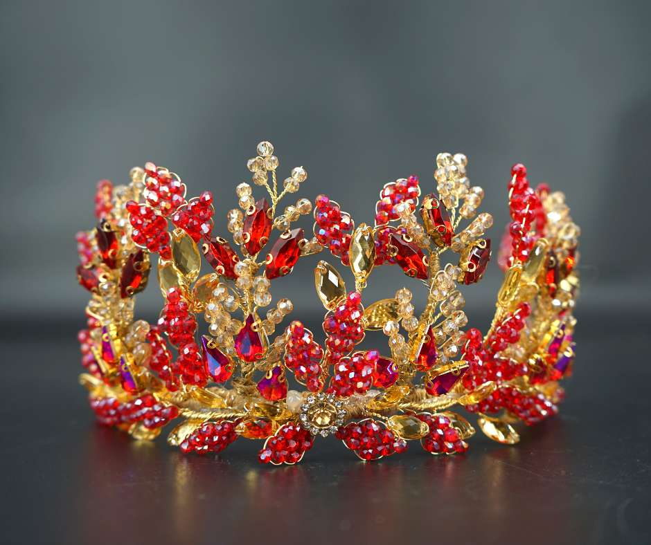 Couronne mariée rouge et d'orée; modèle Royal