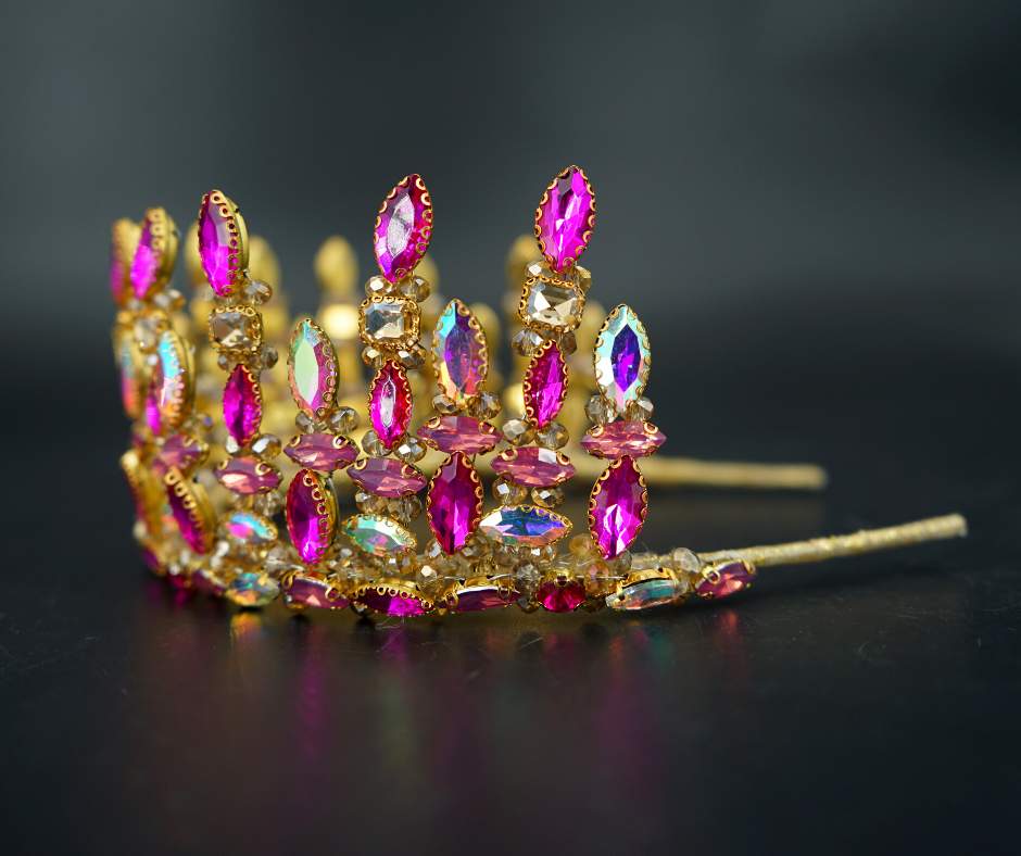 Couronne mariée rose/doré modèle plante