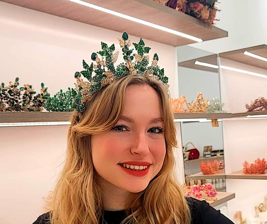 Couronne mariée Verte/D'orée. modèle cristal