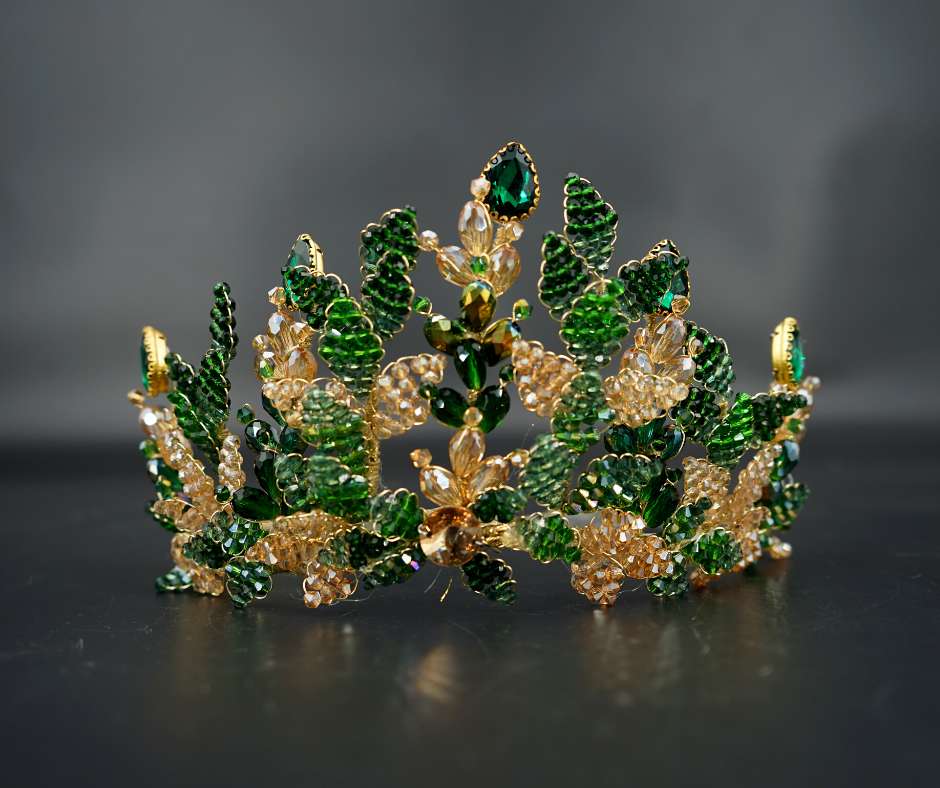 Couronne mariée Verte/D'orée. modèle cristal