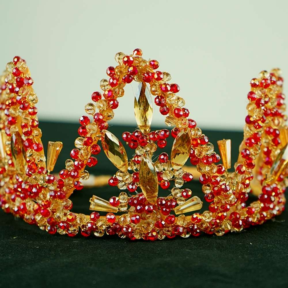 Couronne mariée, rouge/doré modèle triangle