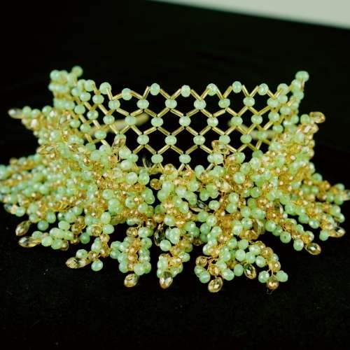 Couronne mariée, vert/doré modèle filet