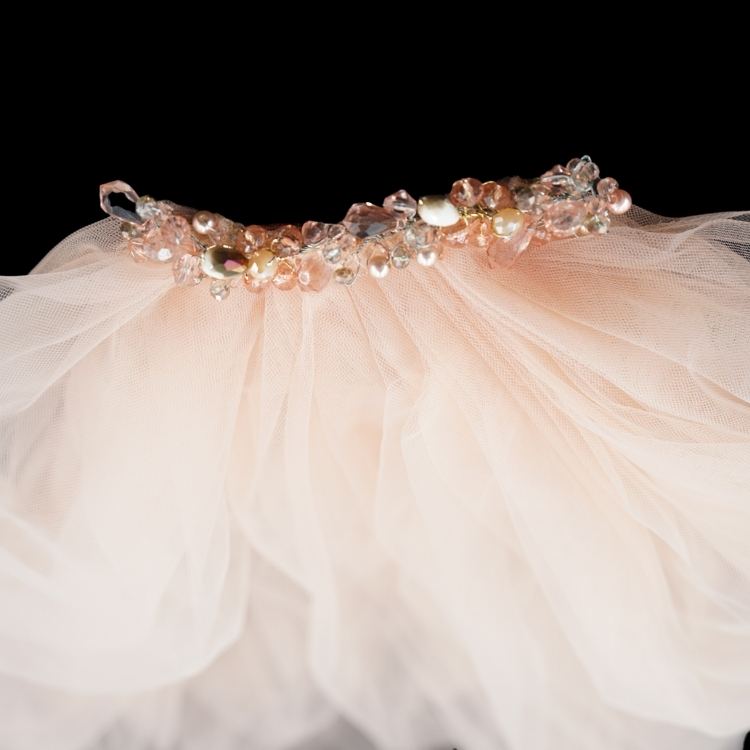 Voile couleur saumon pour mariée, modèle court