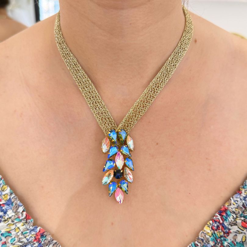 Collier multicolore cristaux luxe ensemble