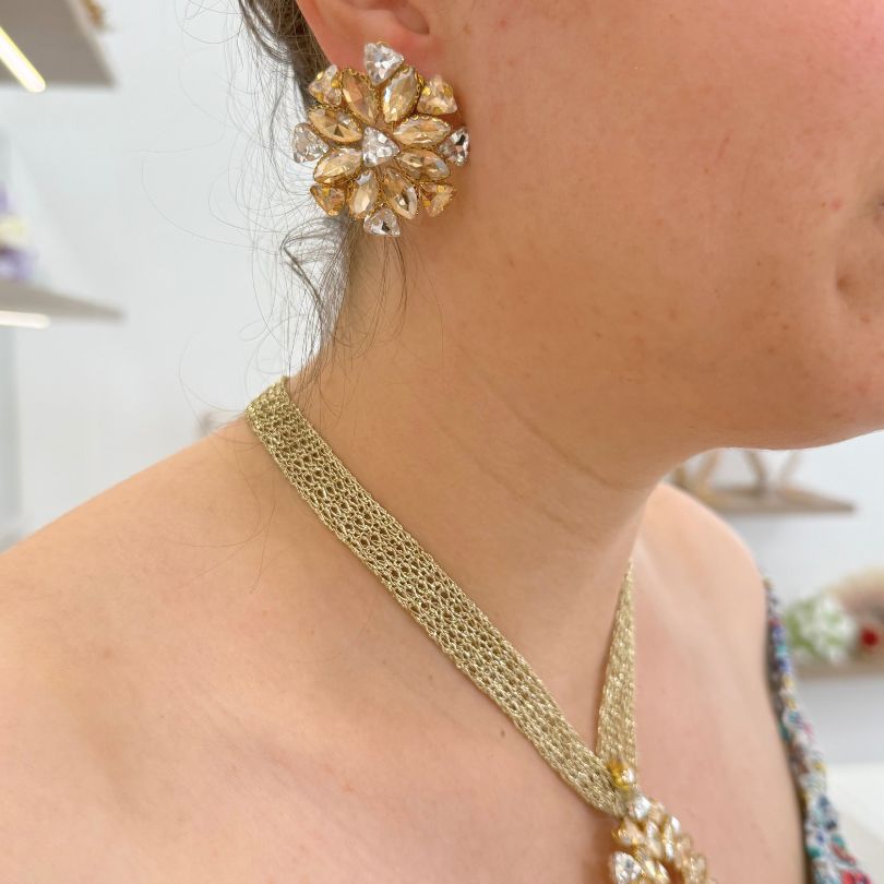 Collier doré cristaux champagne luxe