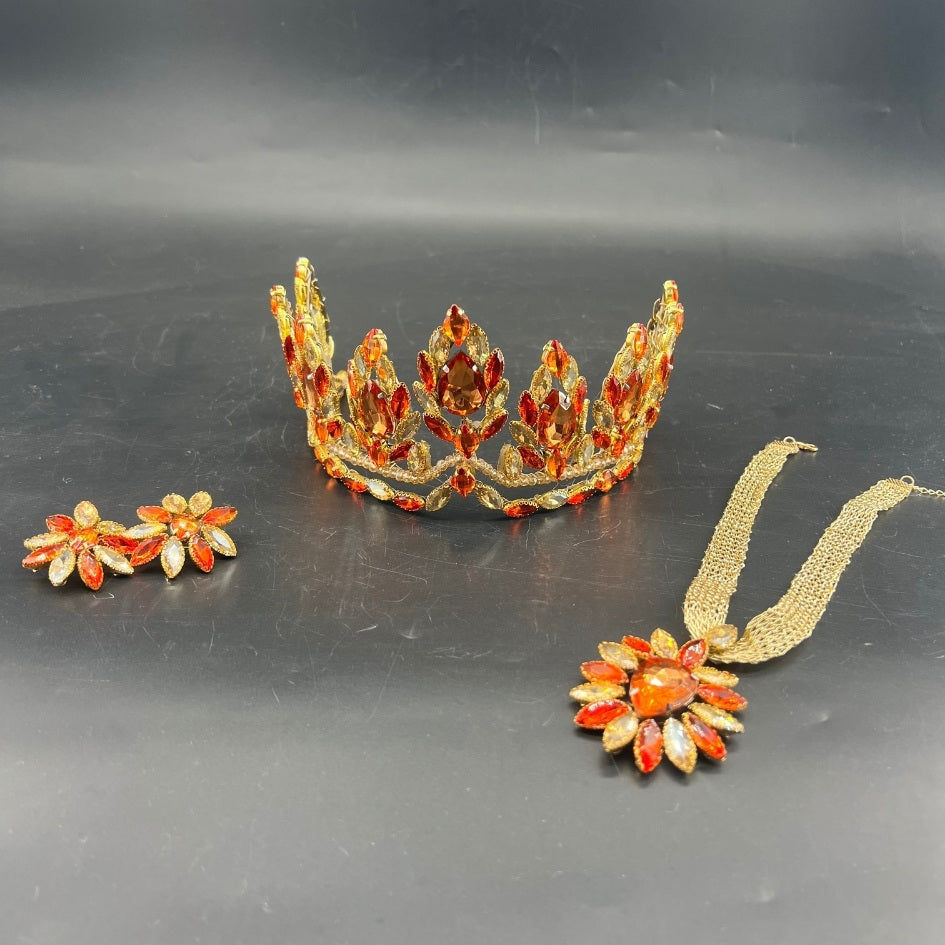 Pack mariage bijoux et couronne dorée orange
