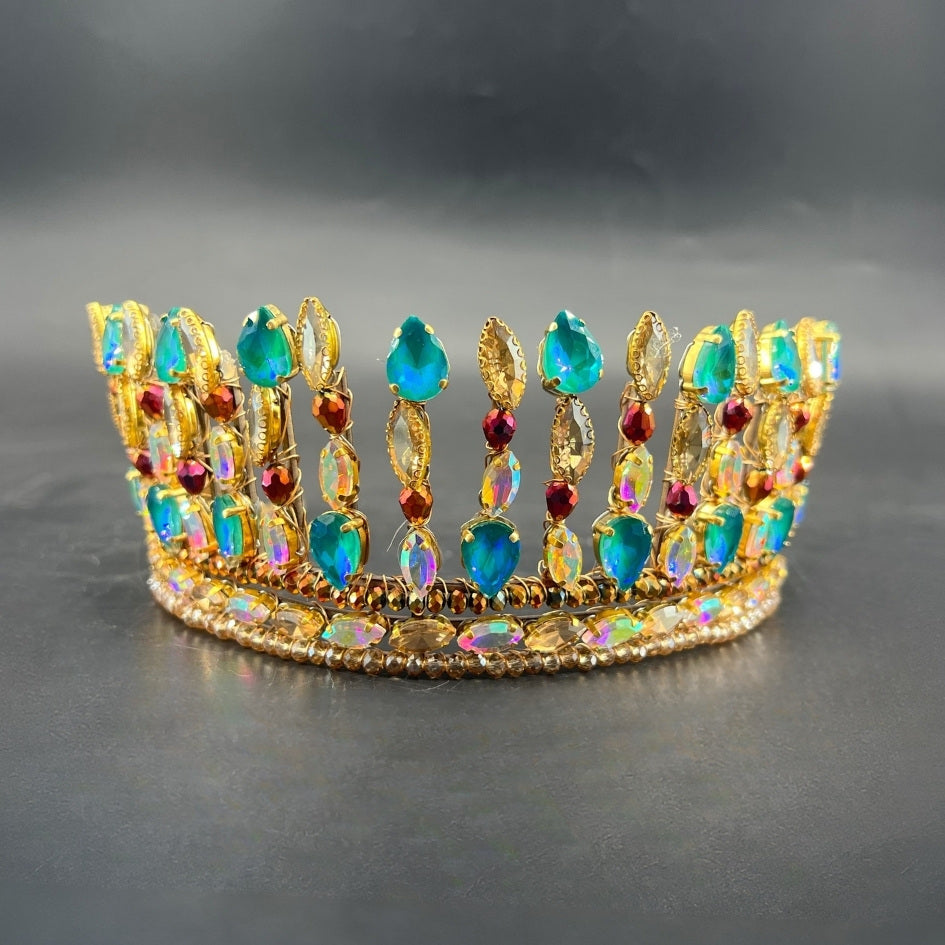 Pack mariage couronne dorée pierres Bleu vert