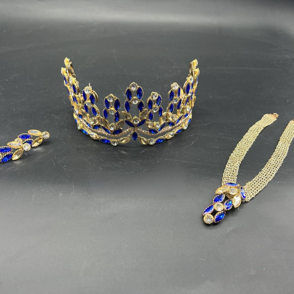 Pack mariage couronne dorée pierres bleu royal