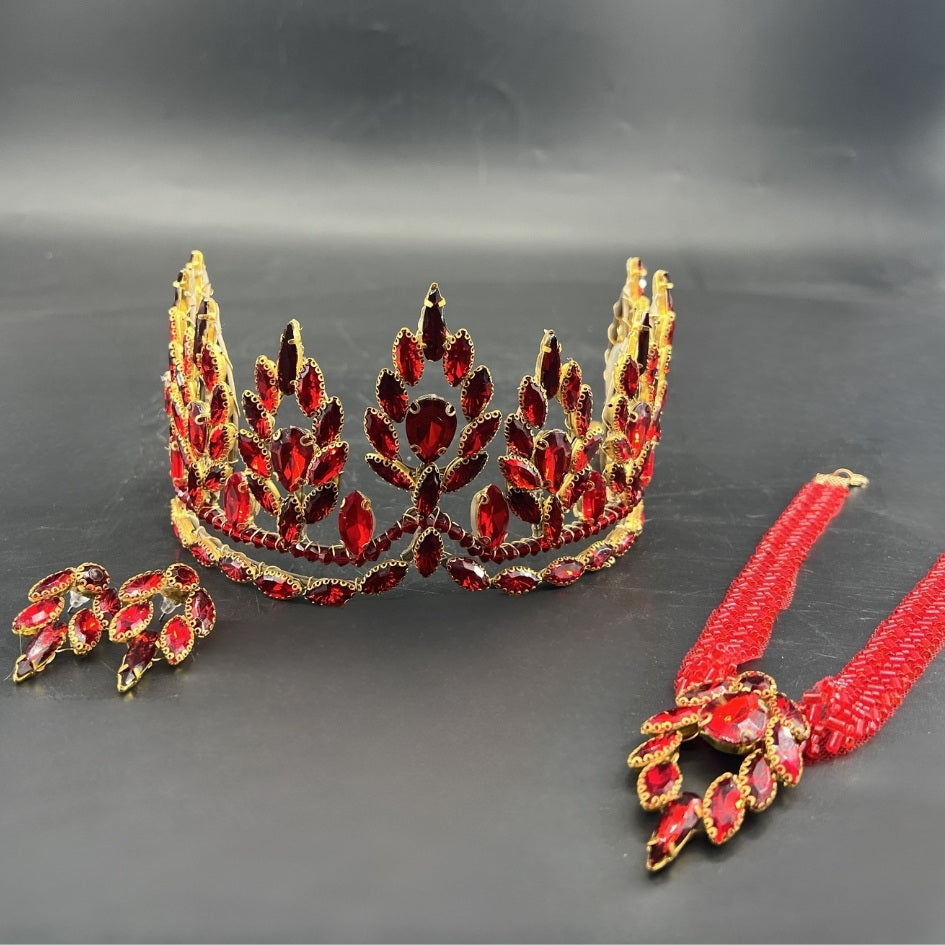 Pack mariage couronne rouge et dorée cristaux