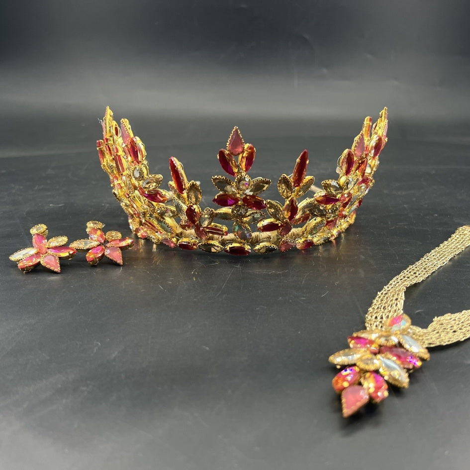 Pack mariage couronne dorée pierres rouge rosé