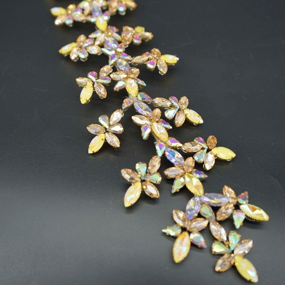 Accessoire de cheveux mariage cristal Jaune et doré – Élégance florale