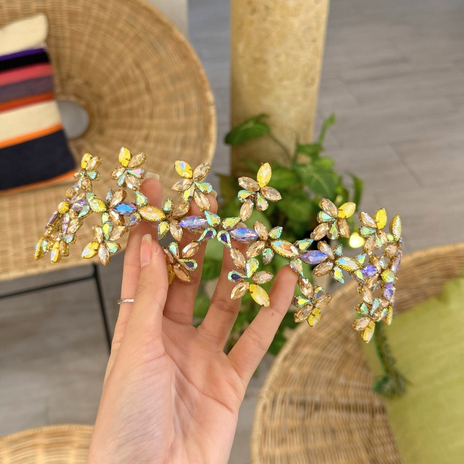 Accessoire de cheveux mariage cristal Jaune et doré – Élégance florale
