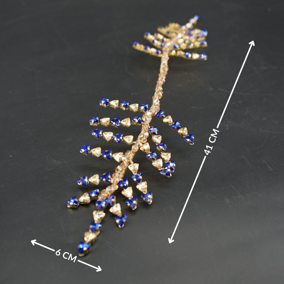 Broche de Mariage Bleu et Or Feuillage en Cristaux Artisanale