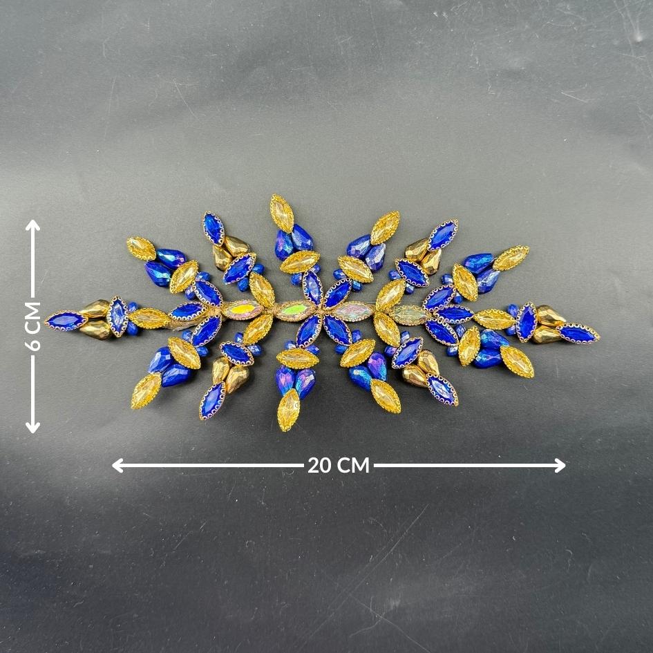 Applique bijou brodée bleu royal et doré