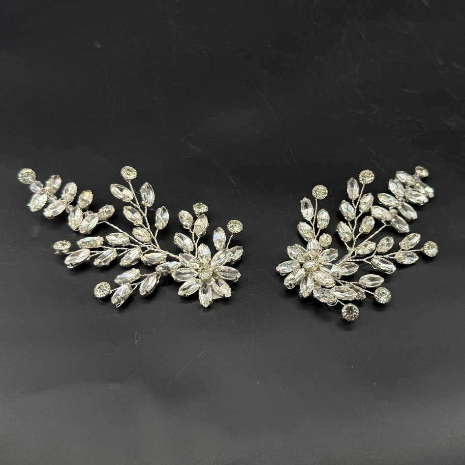 Lot de 2 accessoires de cheveux mariage argentés avec cristaux scintillants