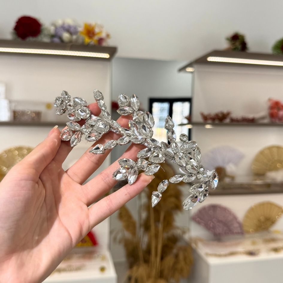 Bijou de Cheveux Mariage Cristaux Argentés Floral