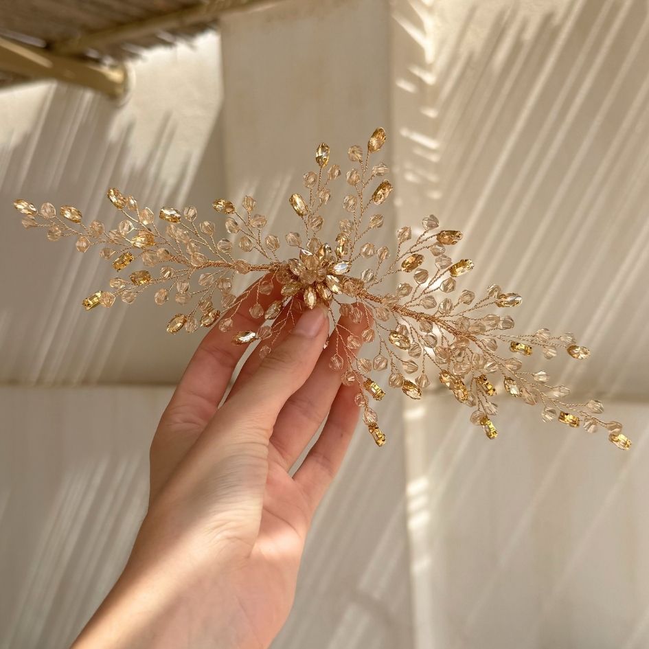 Accessoire cheveux doré perles cristal mariage