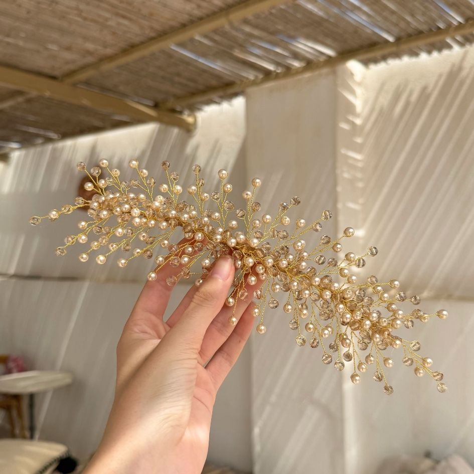 Serre-tête perles dorées mariage élégant