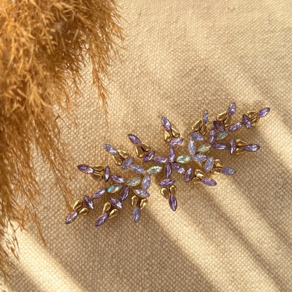 Broche feuillage lilas et doré