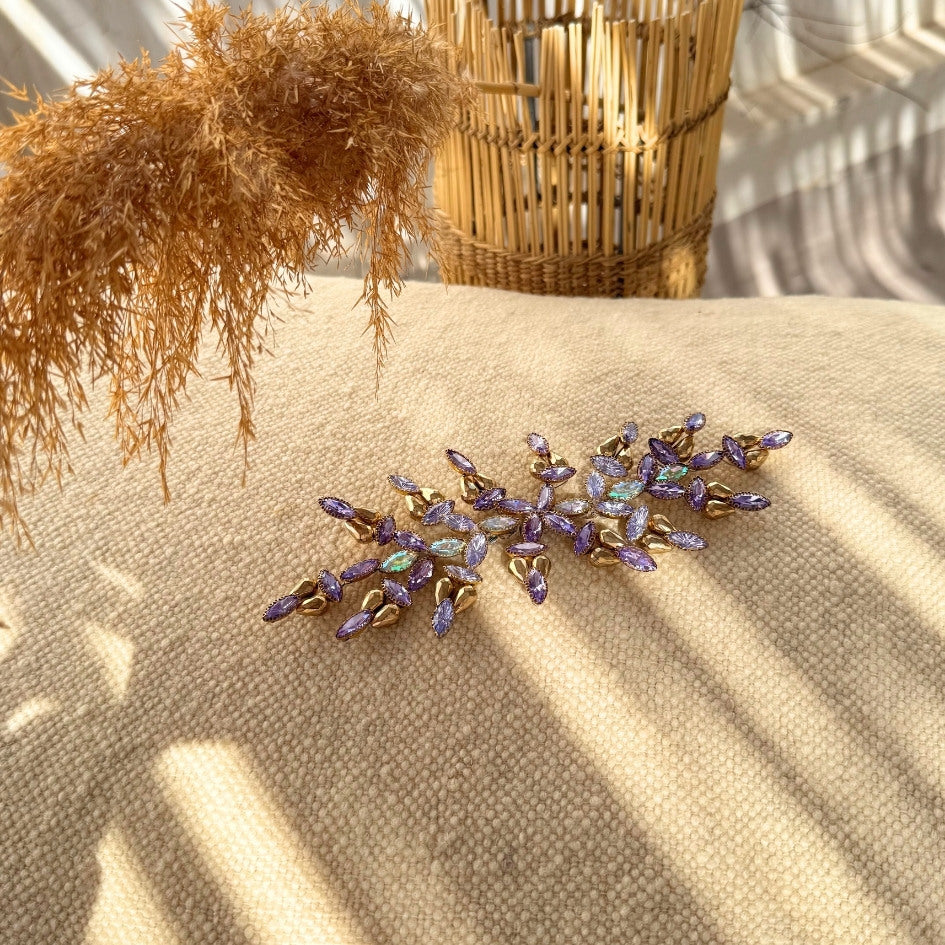 Broche feuillage lilas et doré
