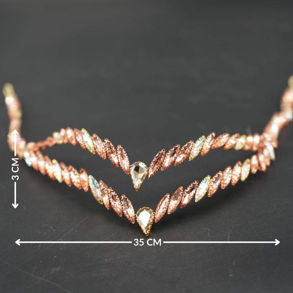 Broche de Mariage Rose Gold Style V en Cristaux Artisanale