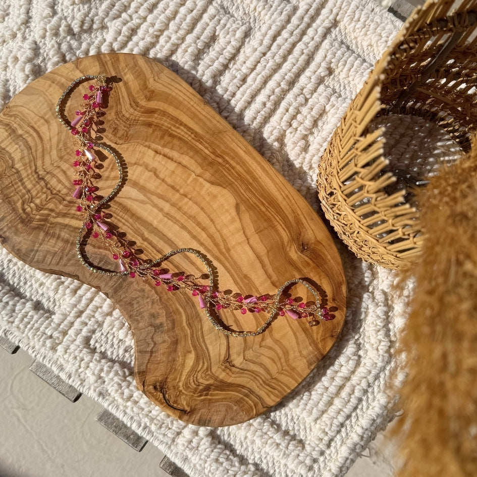 Broche de Mariage Rose et Dorée Ondulée en Cristaux Artisanale
