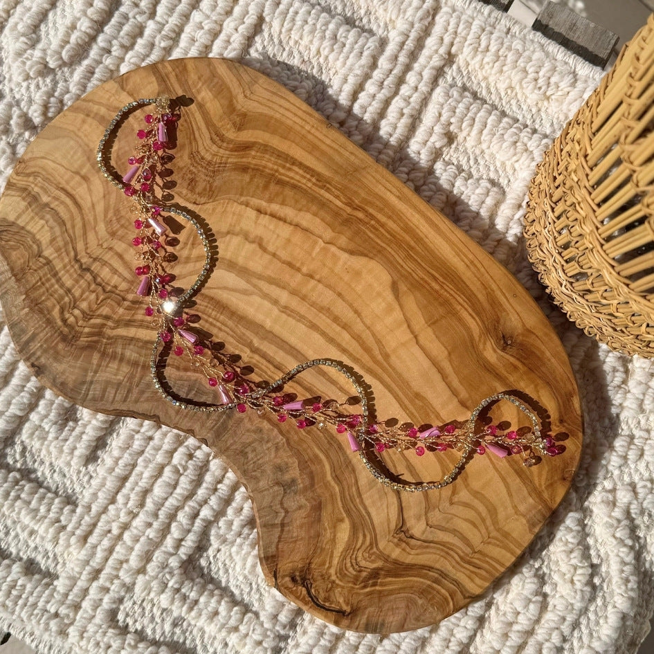 Broche de Mariage Rose et Dorée Ondulée en Cristaux Artisanale