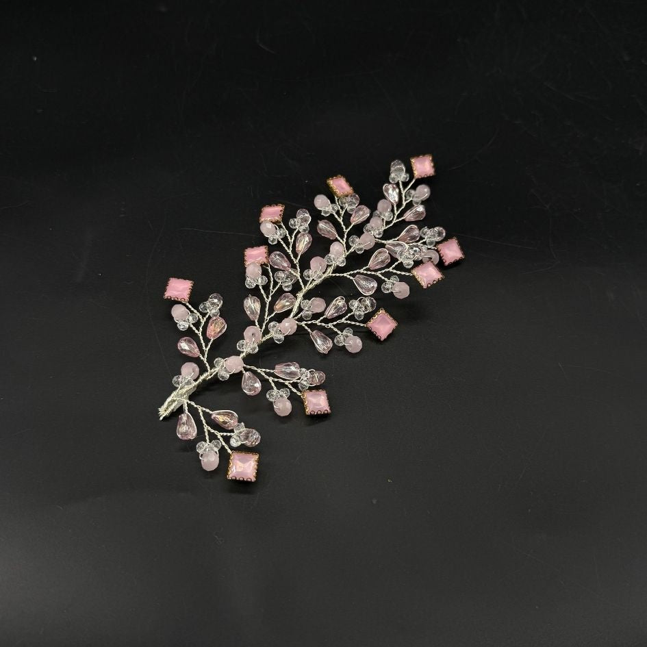 Bijou de Cheveux Mariée Rose Cristaux Élégants