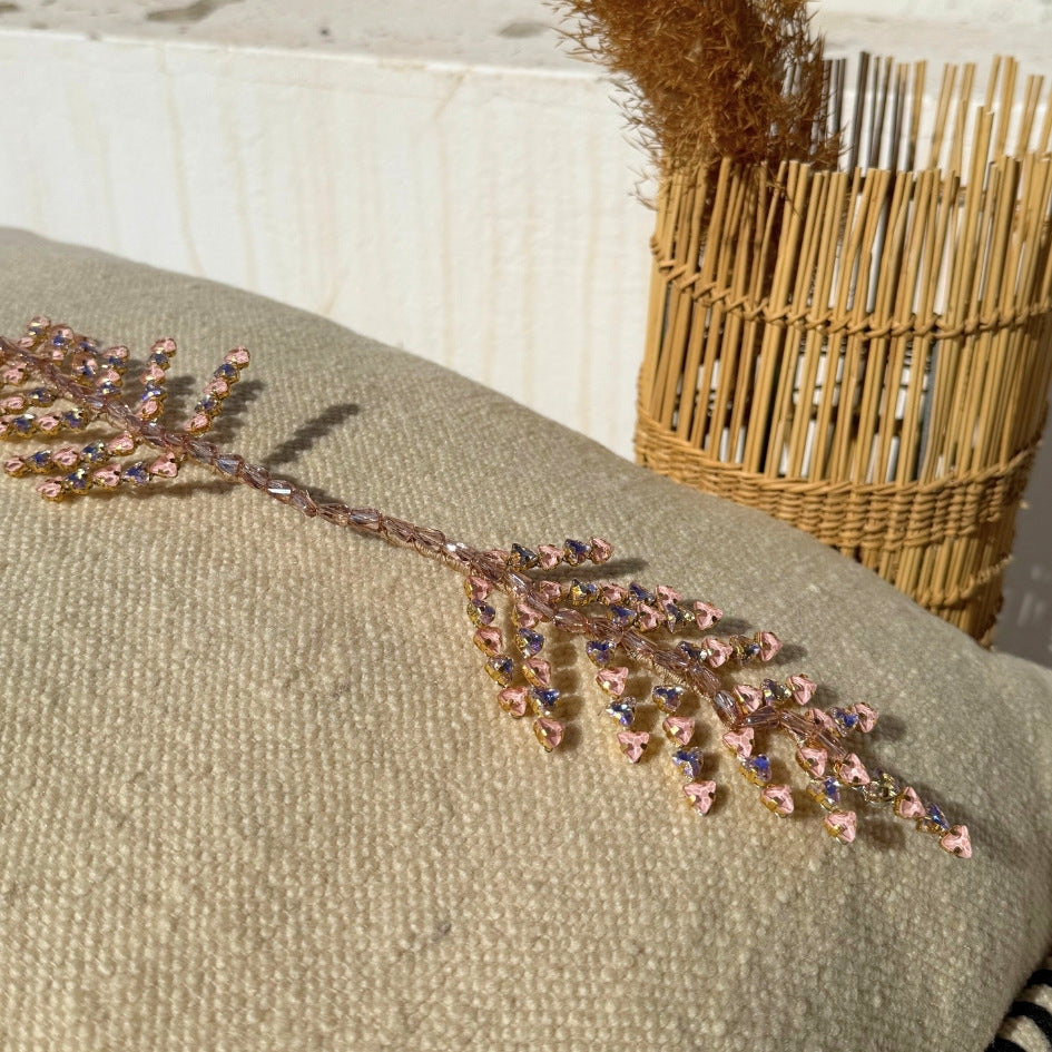 Broche de Mariage Dorée Feuillage en Cristaux Irisés Artisanale