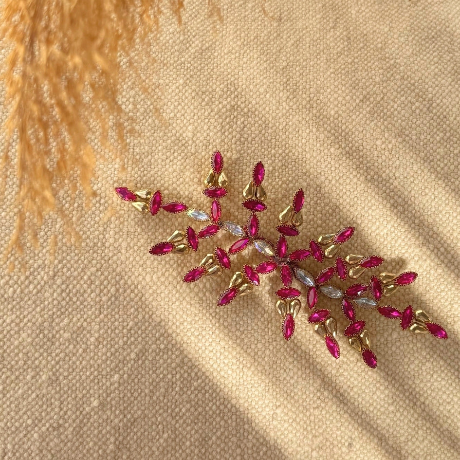 Broche florale fuchsia et doré