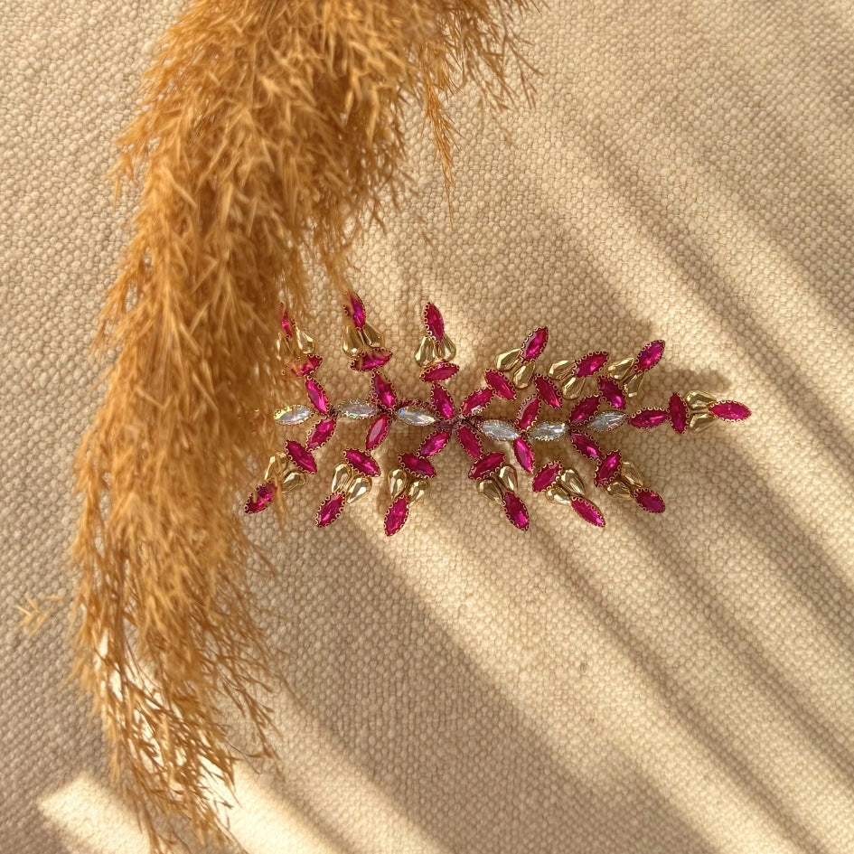 Broche florale fuchsia et doré
