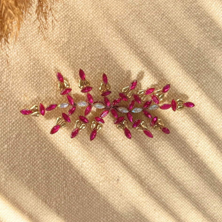 Broche florale fuchsia et doré