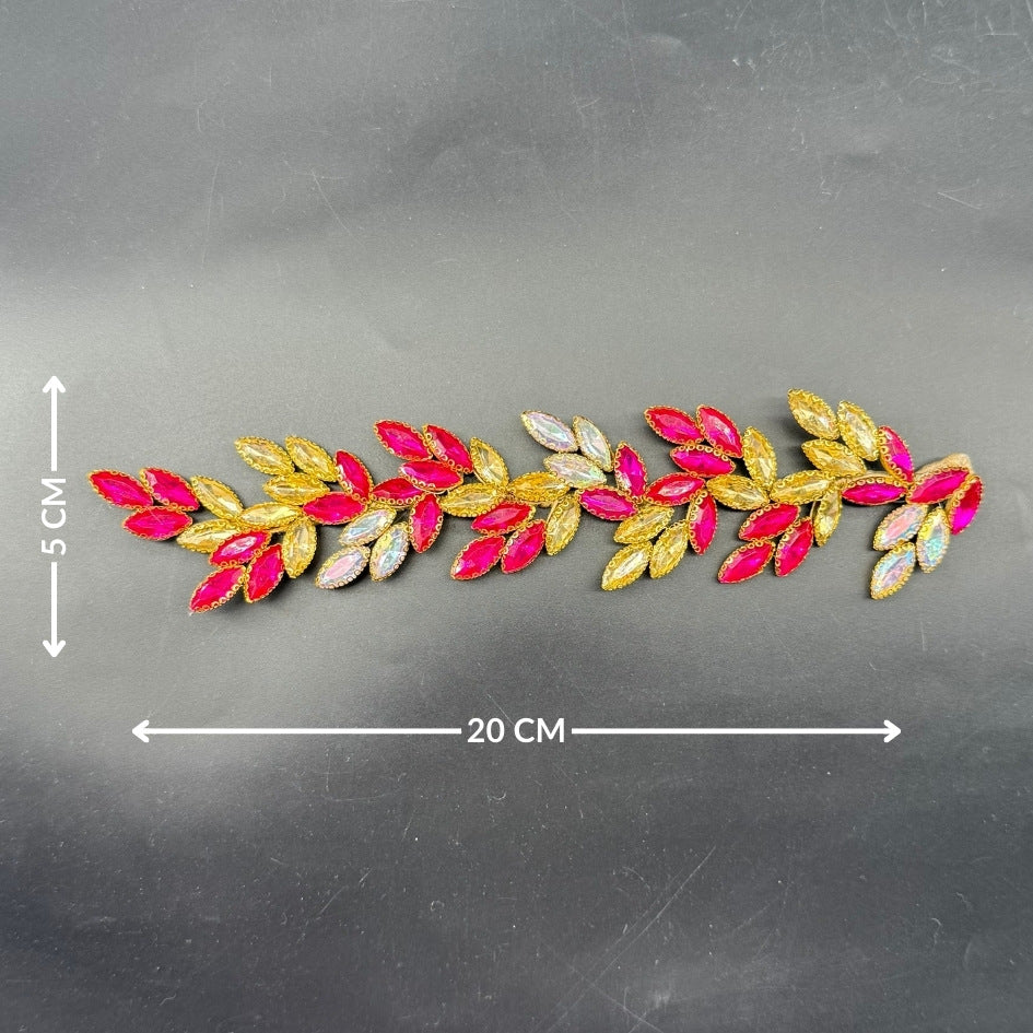 Broche feuillage fuchsia et doré