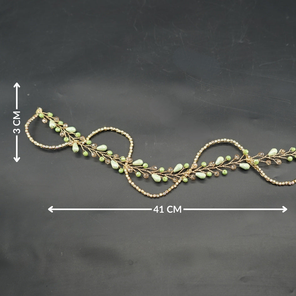 Broche de Mariage Vert Olive Ondulée et Dorée en Cristaux Artisanale