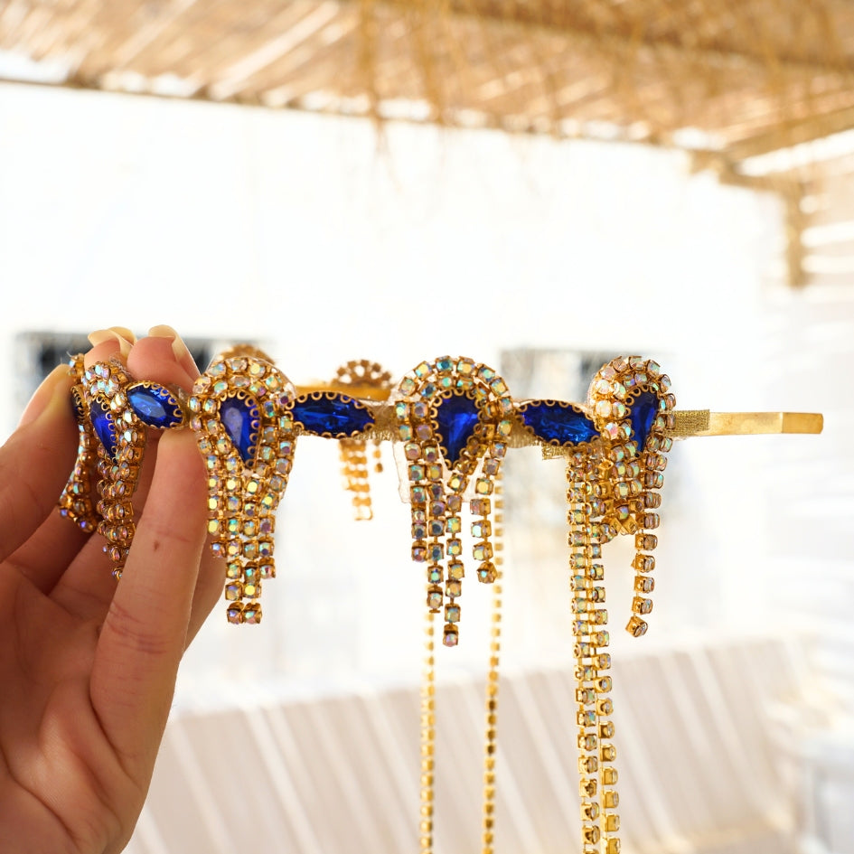 Bandeau cheveux de mariage couleur bleu