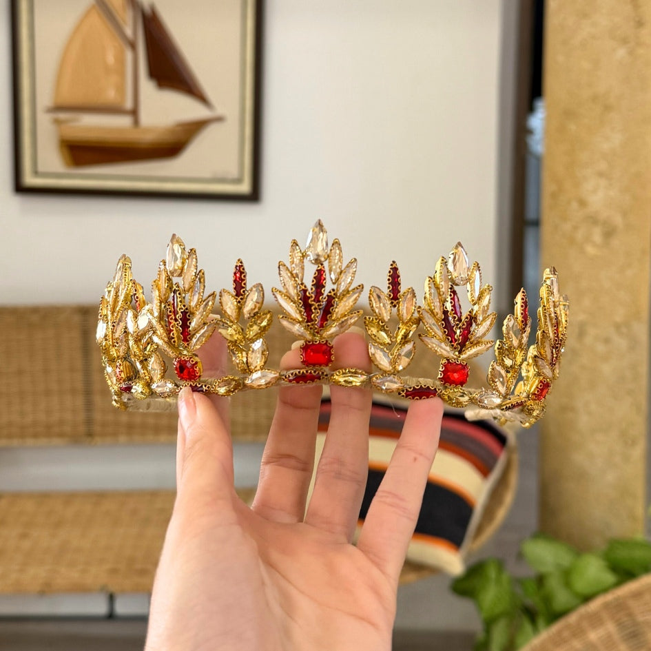 Bijou de tête fait main – Couronne éclatante Rouge et dorée