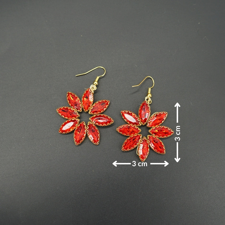 Boucles d’oreilles pendantes fleurs rouges