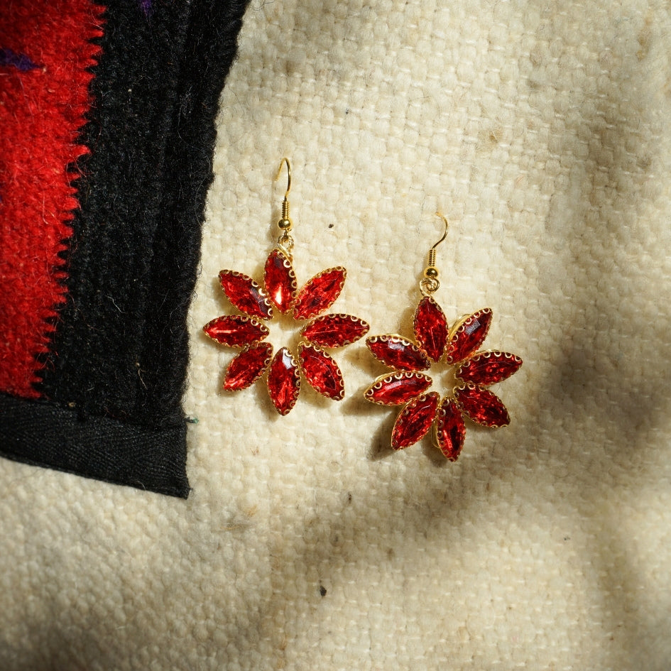 Boucles d’oreilles pendantes fleurs rouges