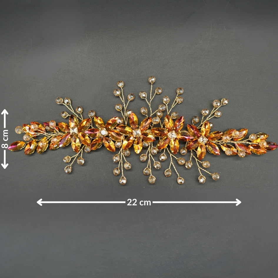 Broche à cheveux fleurs Orange en cristaux