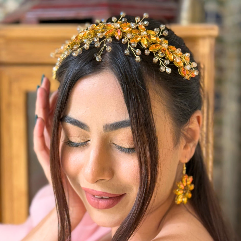 Broche à cheveux fleurs Orange en cristaux