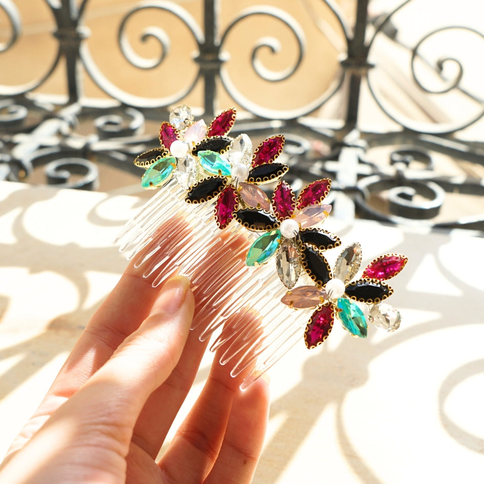 Broche de cheveux multicouleur , modèle Peigne en cristal
