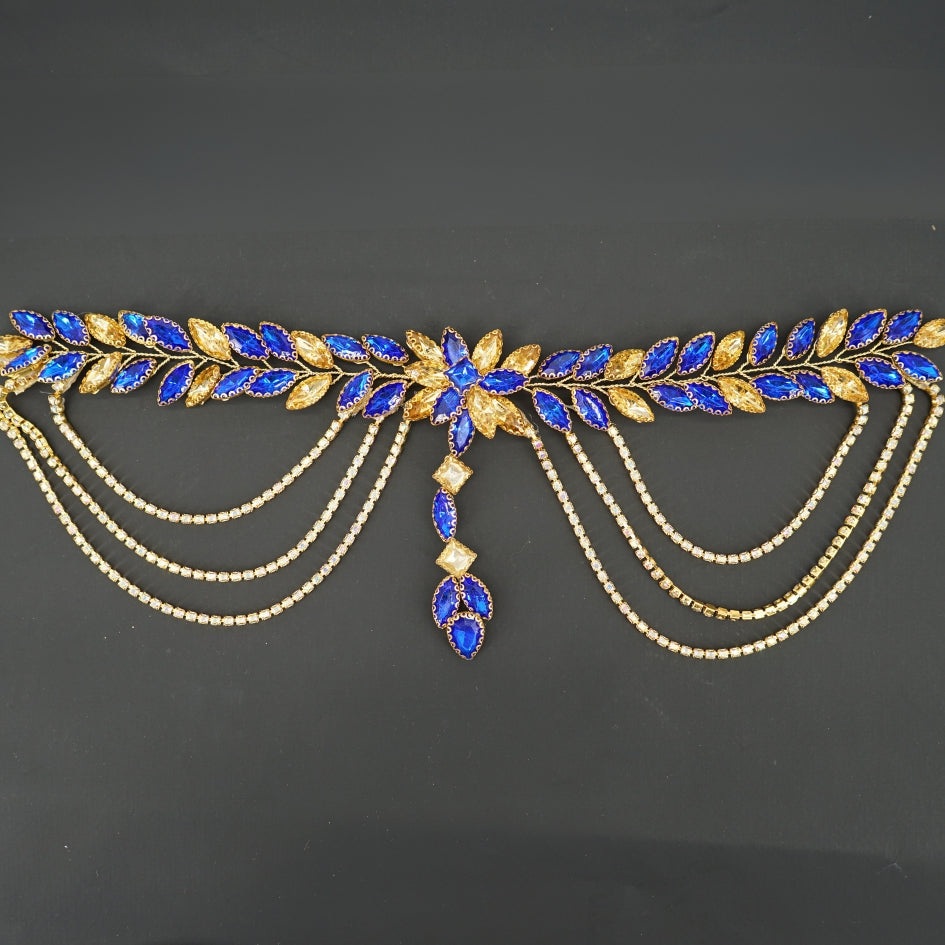 Broche de cheveux pour mariage couleur Bleu et dorée