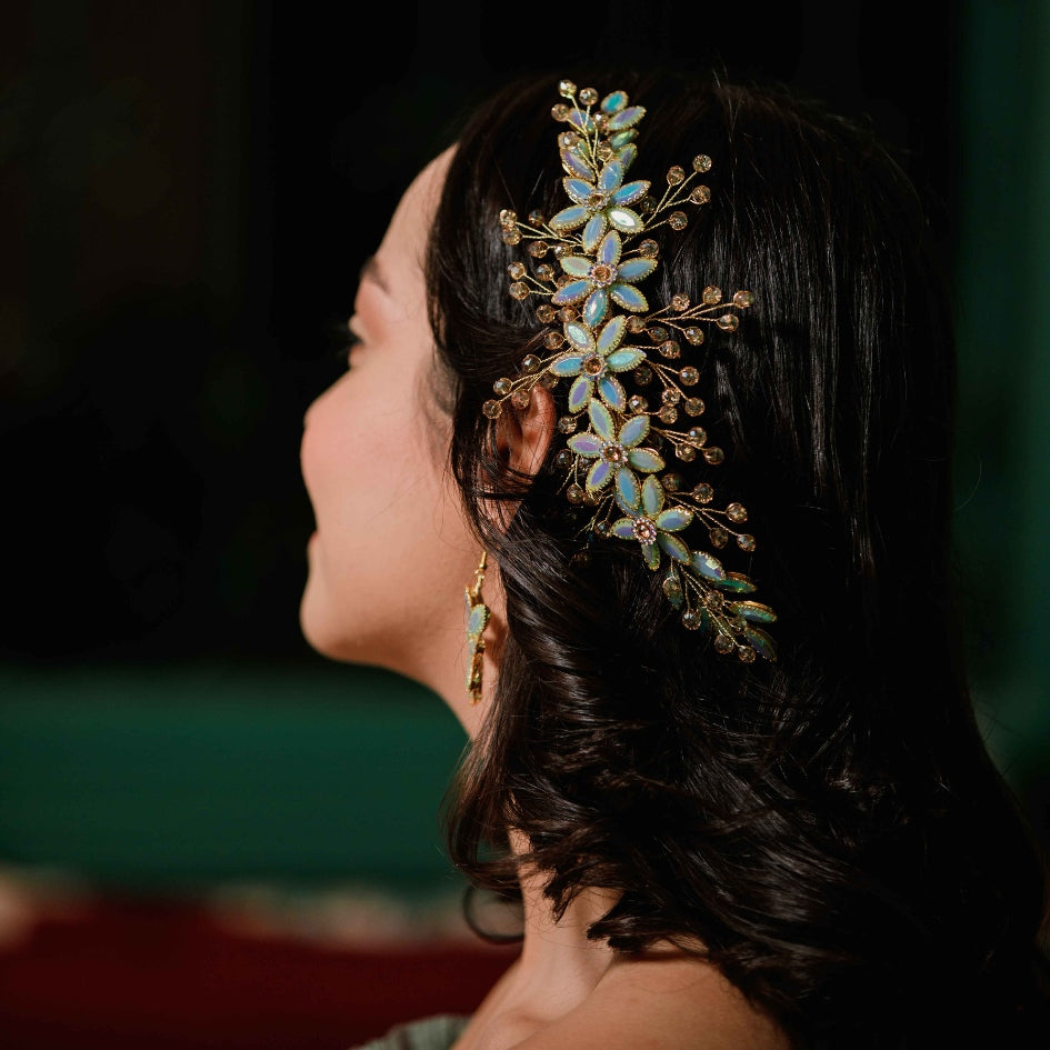 Broche de cheveux pour  mariage cristal bleu
