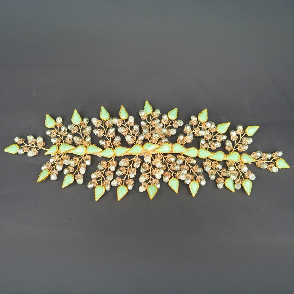 Broche vert et dorée de cheveux pour mariage