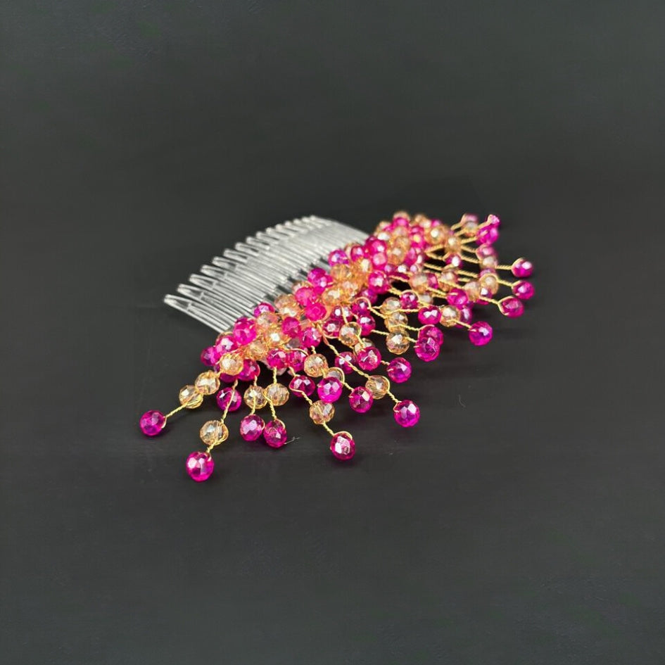 Broche rose et dorée modèle Peigne en cristal